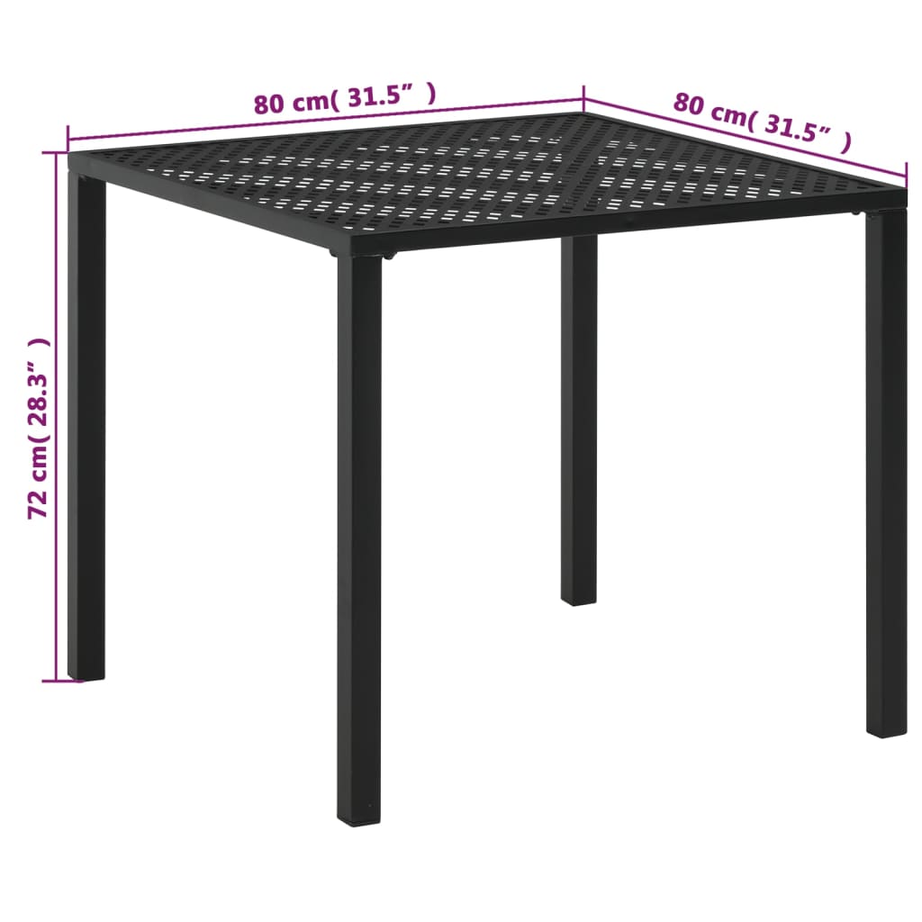 vidaXL Mesa de jardim 80x80x72 cm aço preto
