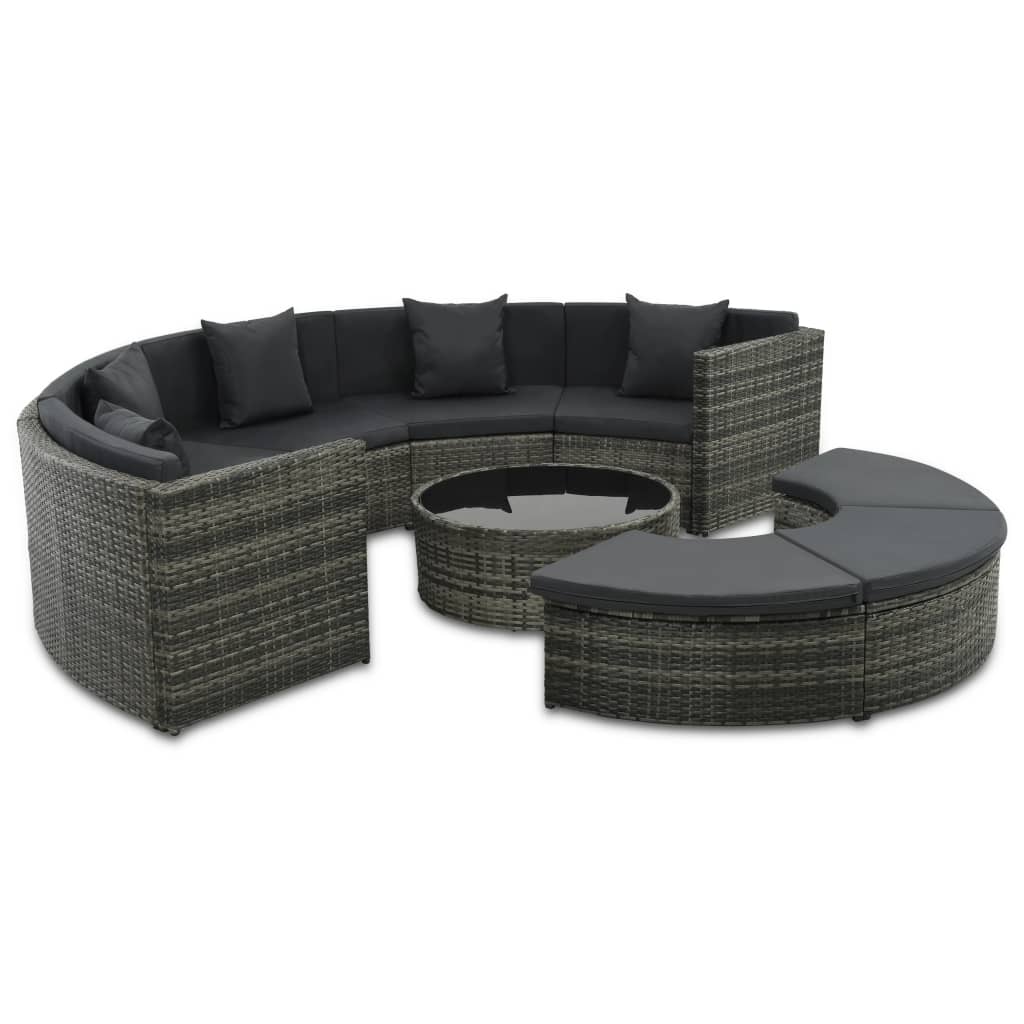 vidaXL 7 pcs conjunto lounge de jardim c/ almofadões vime PE cinzento