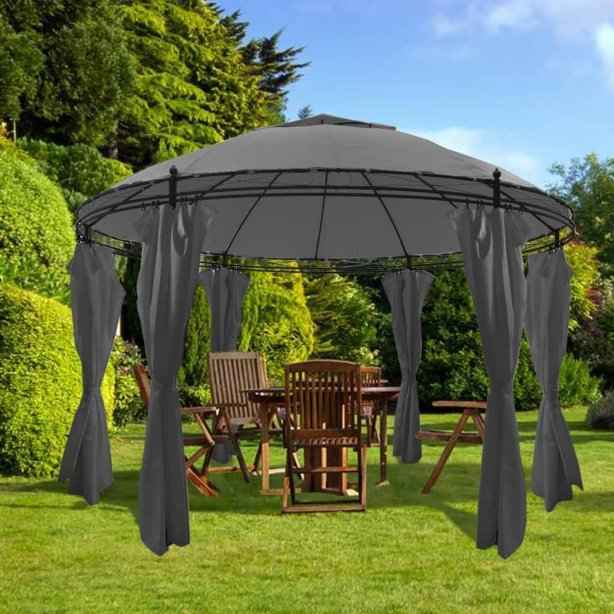 vidaXL Gazebo com cortinas redondo 3,5x2,7 m antracite