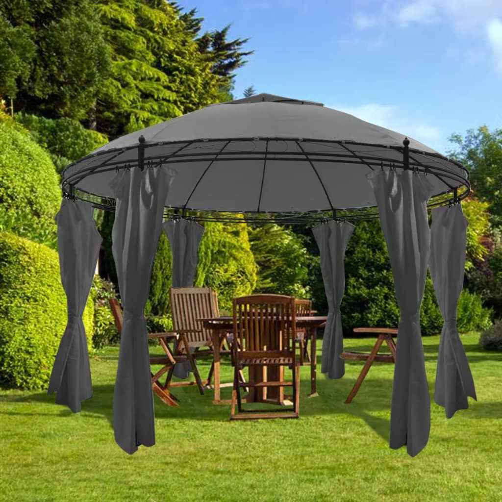 vidaXL Gazebo com cortinas redondo 3,5x2,7 m antracite