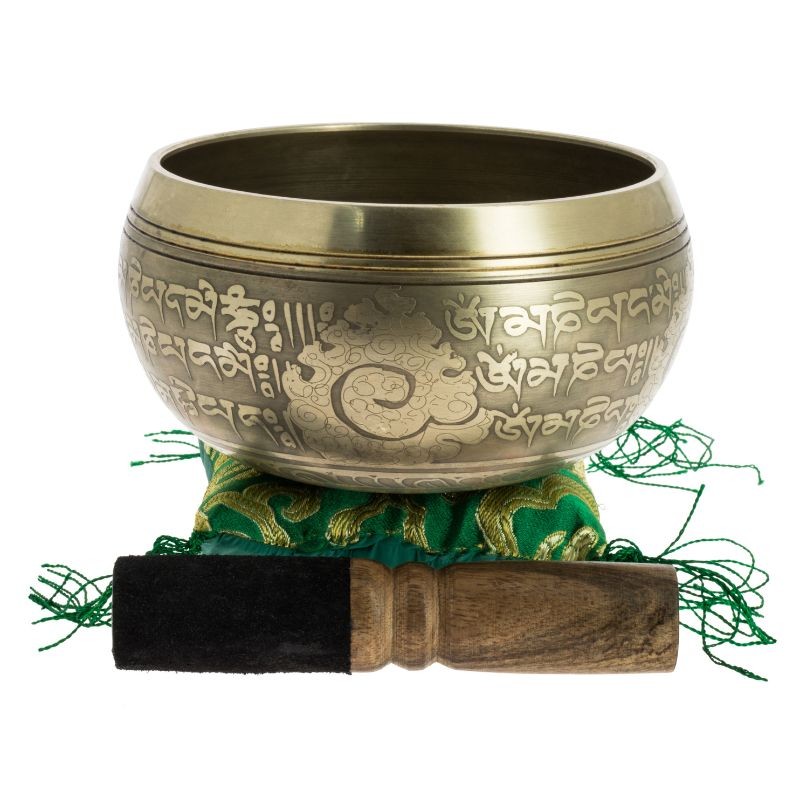 Taça tibetana Vedas com batente em madeira
