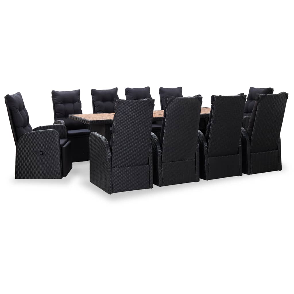 vidaXL 11 pcs conjunto jantar p/ exterior vime e madeira acácia preto