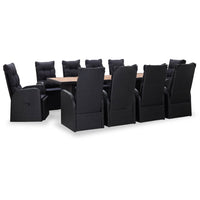 vidaXL 11 pcs conjunto jantar p/ exterior vime e madeira acácia preto