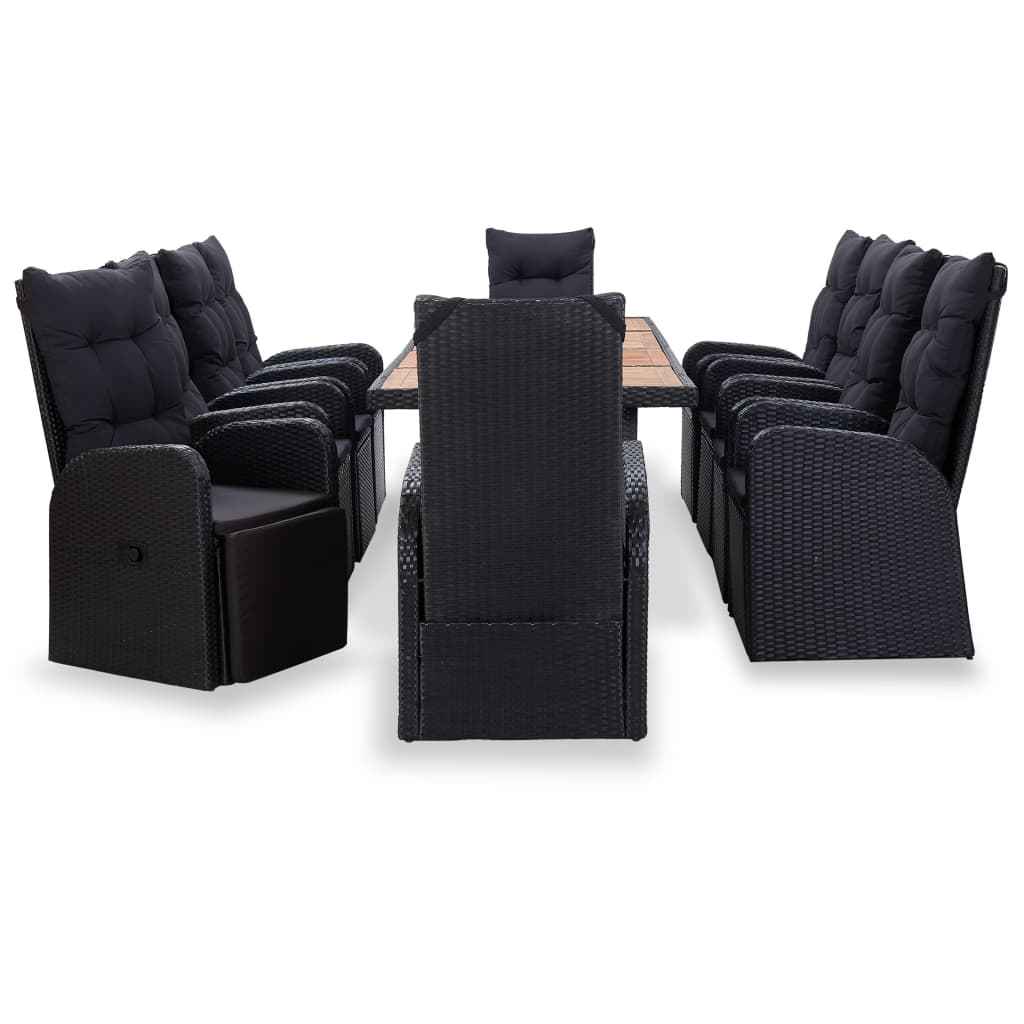 vidaXL 11 pcs conjunto jantar p/ exterior vime e madeira acácia preto