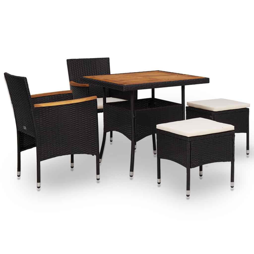 vidaXL 5 pcs conjunto jantar p/ exterior vime PE madeira acácia preto