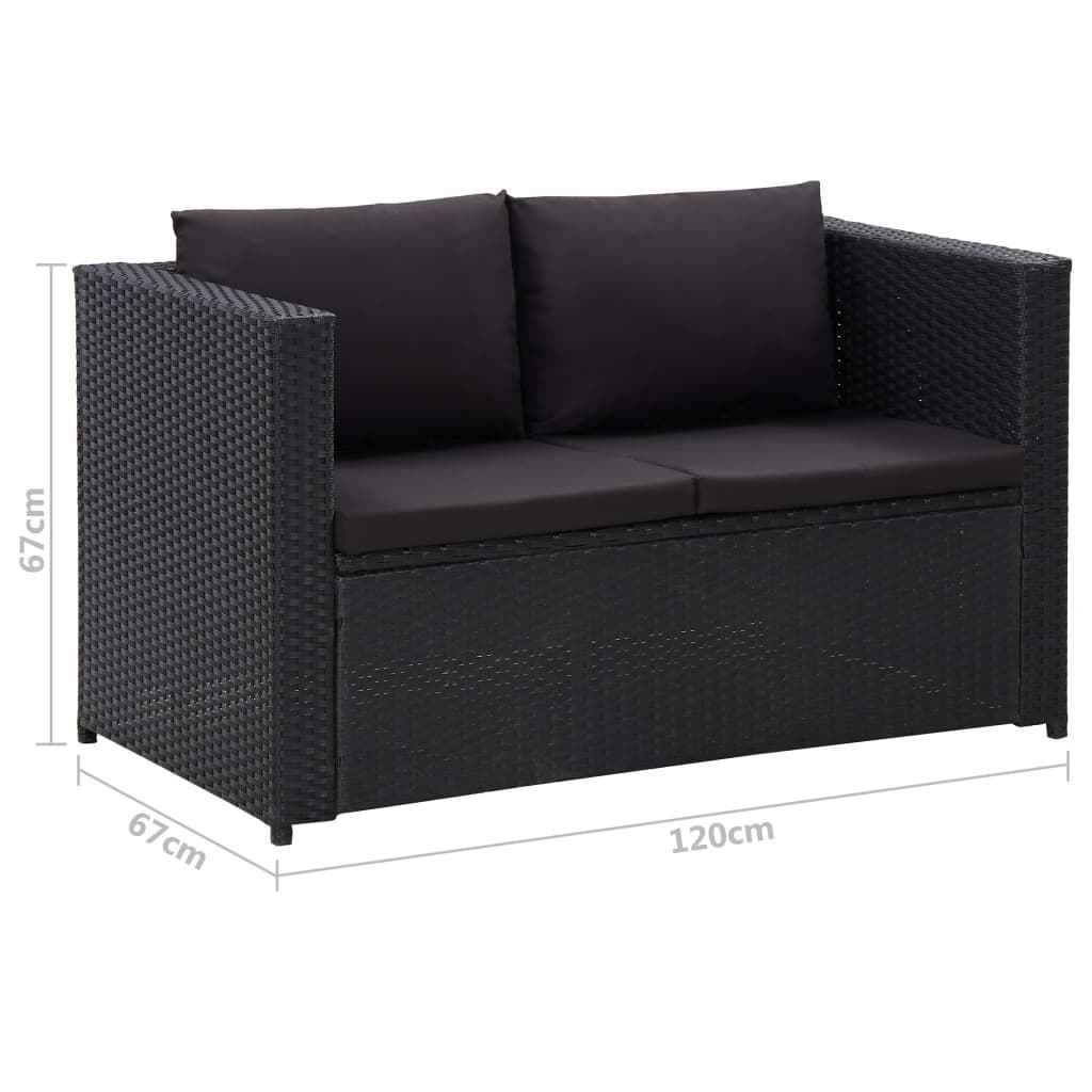 vidaXL 3 pcs conjunto lounge de jardim c/ almofadões vime PE preto