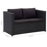 vidaXL 3 pcs conjunto lounge de jardim c/ almofadões vime PE preto