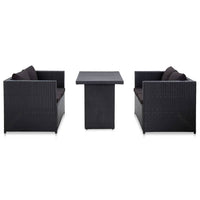 vidaXL 3 pcs conjunto lounge de jardim c/ almofadões vime PE preto