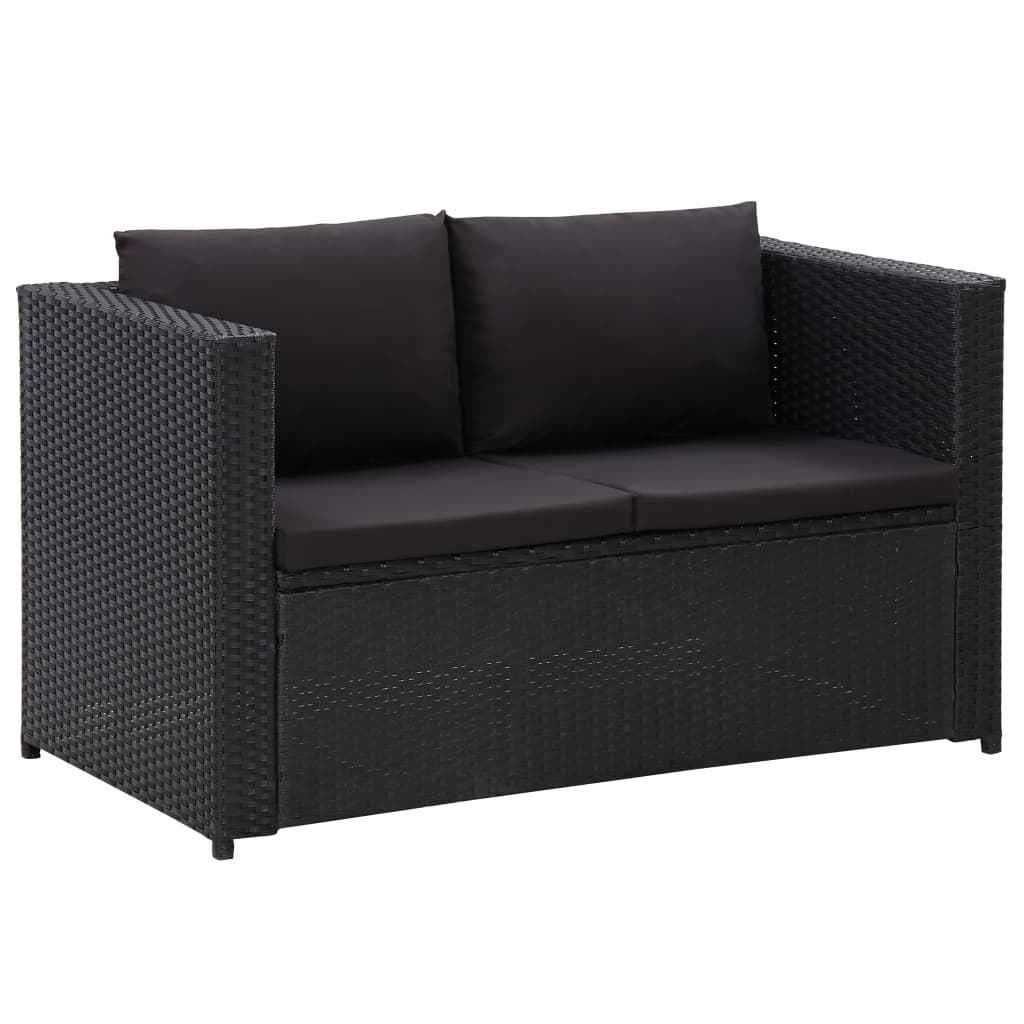 vidaXL 3 pcs conjunto lounge de jardim c/ almofadões vime PE preto