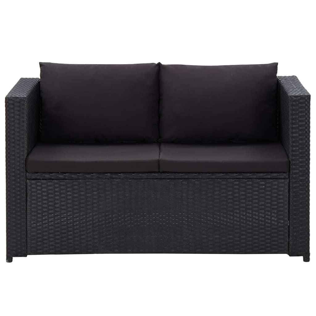 vidaXL 3 pcs conjunto lounge de jardim c/ almofadões vime PE preto