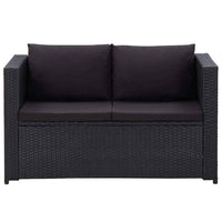 vidaXL 3 pcs conjunto lounge de jardim c/ almofadões vime PE preto