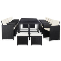vidaXL 11 pcs conjunto jantar p/ jardim c/ almofadões vime PE preto