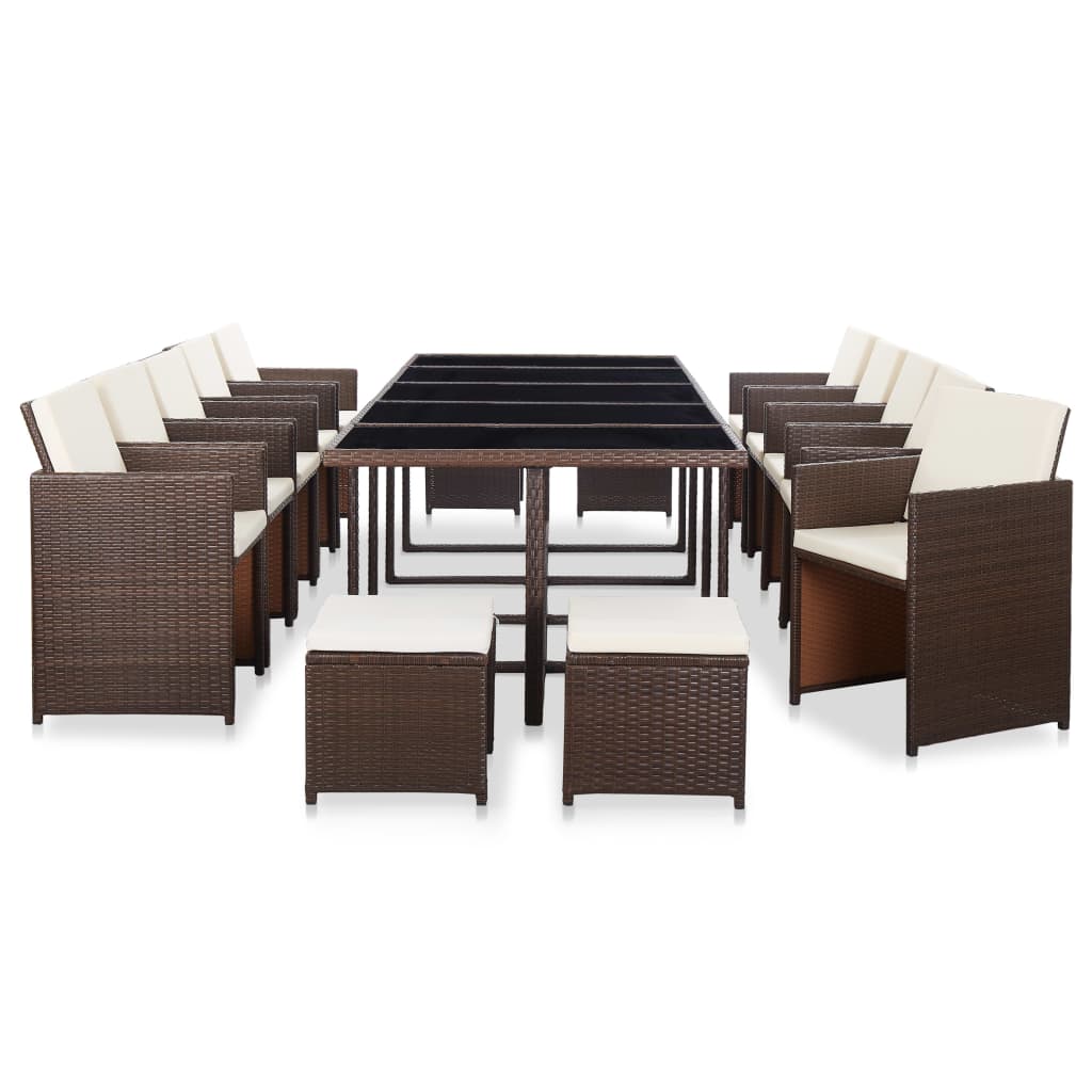 vidaXL 11 pcs conjunto jantar p/ jardim c/ almofadões vime PE preto