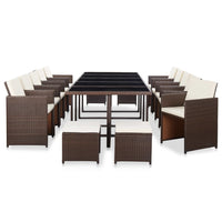 vidaXL 11 pcs conjunto jantar p/ jardim c/ almofadões vime PE preto