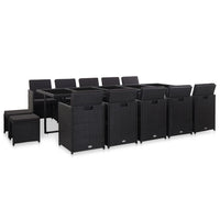 vidaXL 11 pcs conjunto jantar p/ jardim c/ almofadões vime PE preto