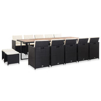 vidaXL 11 pcs conjunto jantar p/ jardim c/ almofadões vime PE preto
