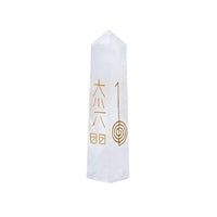 Obelisco de Quartzo branco com símbolos do Reiki