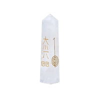 Obelisco de Quartzo branco com símbolos do Reiki