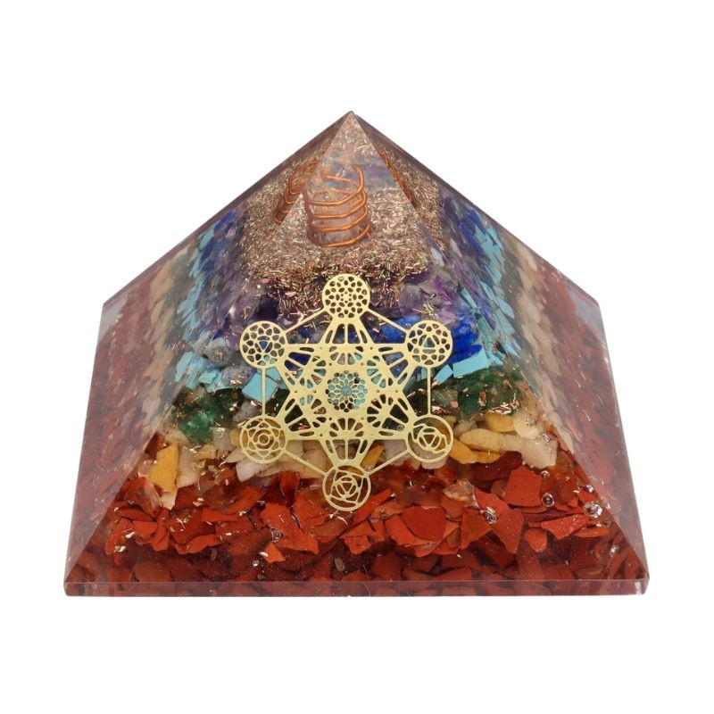 Pirâmide de Orgonite dos 7 Chakras com o Cubo de Metatron