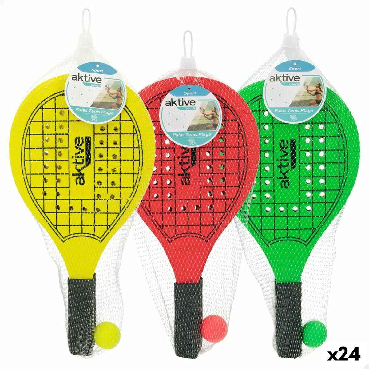 Pás de Praia com Bola Aktive Madeira 20,5 x 39,5 cm (24 Unidades)