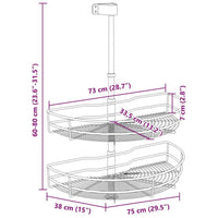 vidaXL Unidade cestos p/ cozinha 2 pcs 180 graus 75x38x80 cm