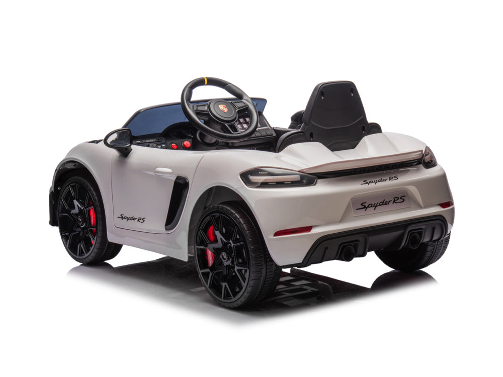Porsche Spyder RS, 12 volt Kinder Accu Auto, rubberen banden, leder zitje en meer!
