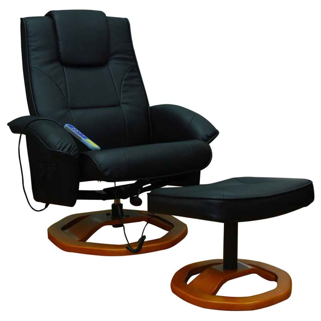 vidaXL Cadeira massagens c/ apoio pés couro artificial preto