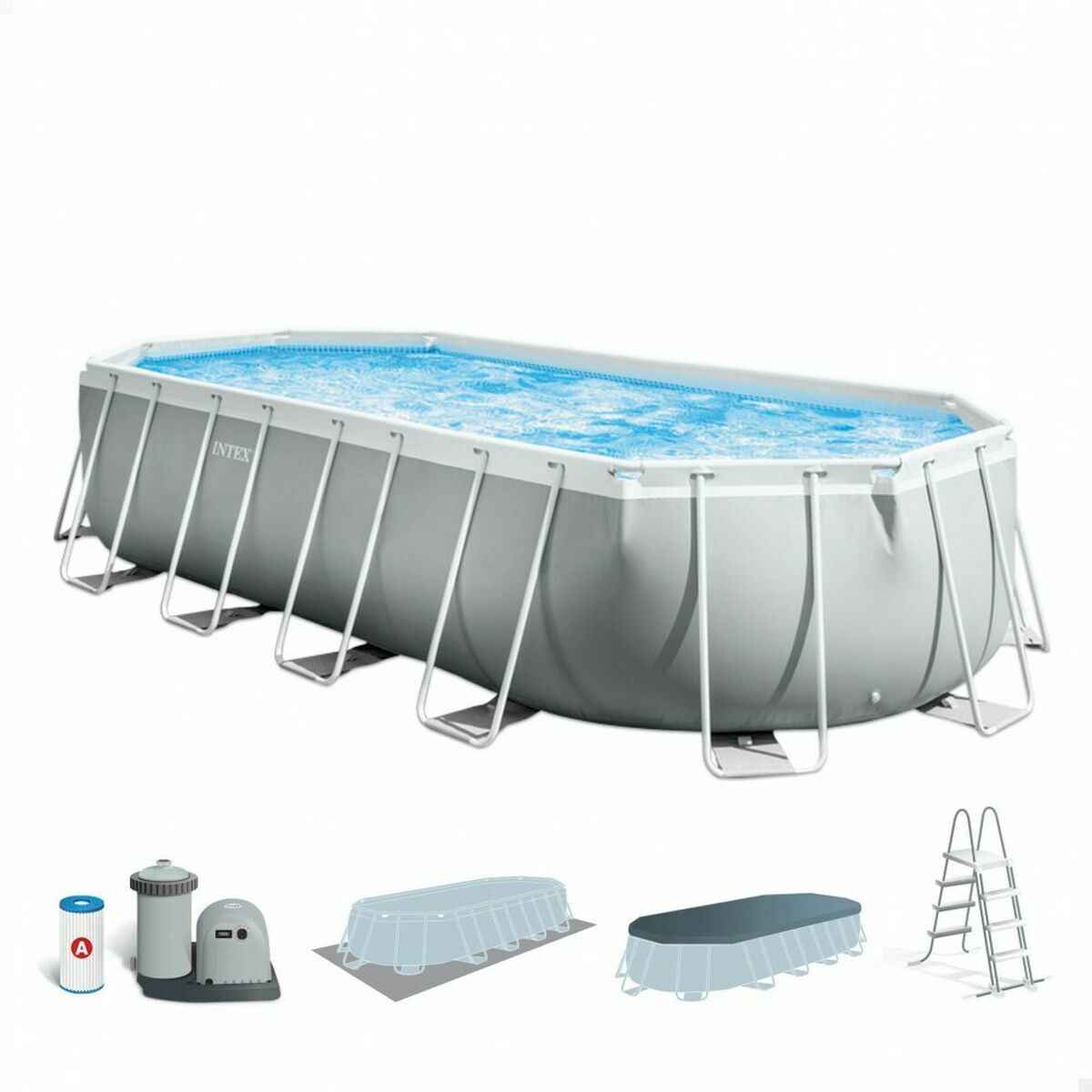 Piscina Desmontável Intex Prism Frame 610 x 122 x 305 cm 610 x 305 x 122 cm 18.202 l Cinzento Ovalada
