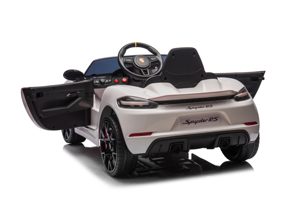 Porsche Spyder RS, 12 volt Kinder Accu Auto, rubberen banden, leder zitje en meer!