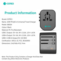Adaptador Universal para Viagem 20W