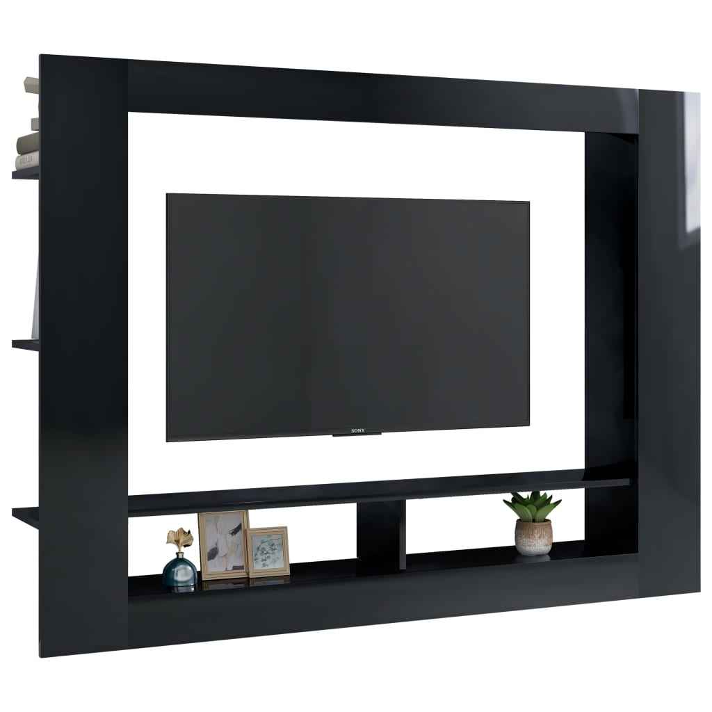 vidaXL Móvel de TV 152x22x113 cm derivados de madeira preto brilhante