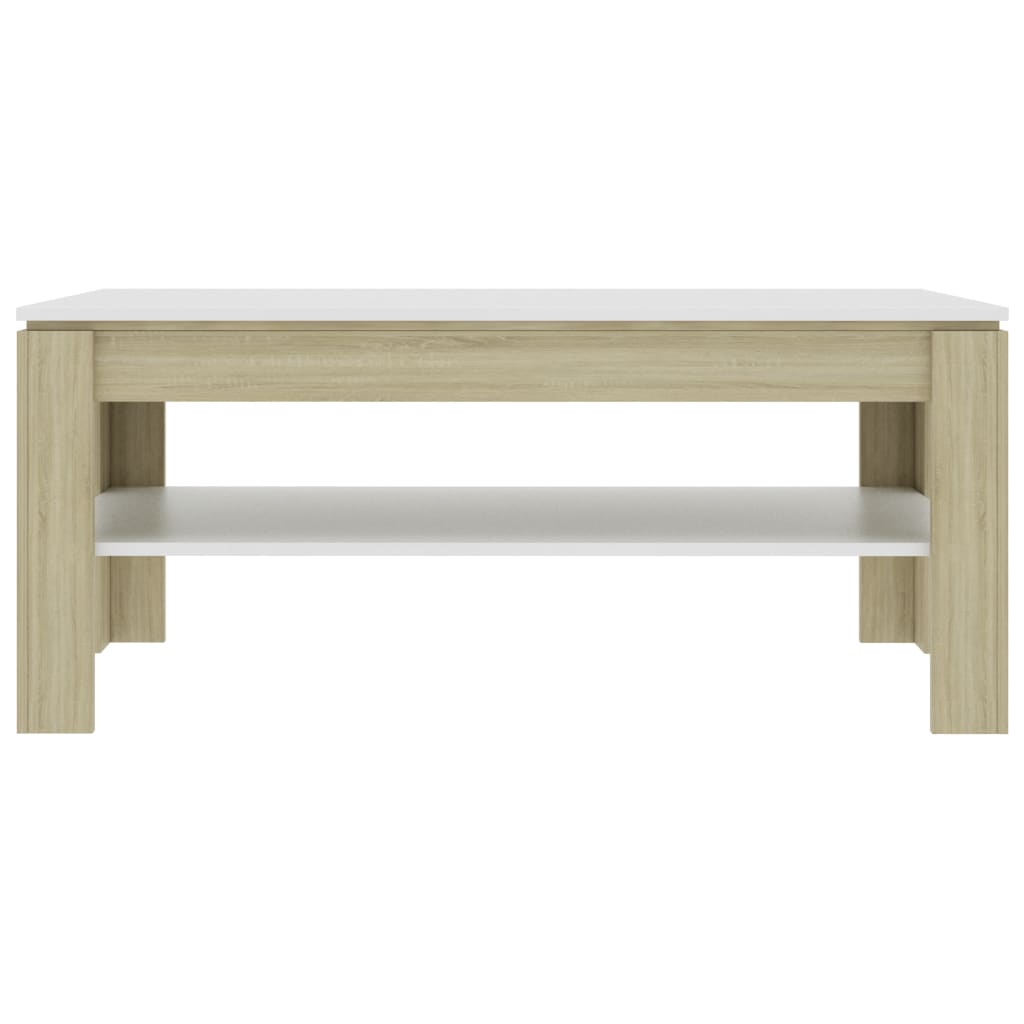vidaXL Mesa de centro 110x60x47 cm contrapl. branco e carvalho sonoma