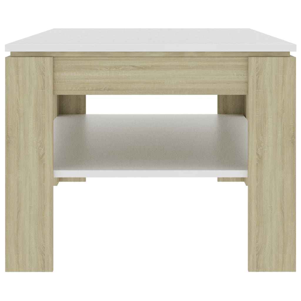 vidaXL Mesa de centro 110x60x47 cm contrapl. branco e carvalho sonoma