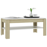 vidaXL Mesa de centro 110x60x47 cm contrapl. branco e carvalho sonoma