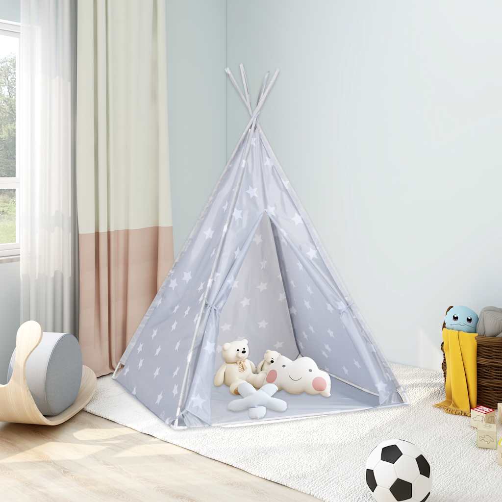 vidaXL Tenda teepee infantil c/ saco de poliéster 115x115x160 cm cinza