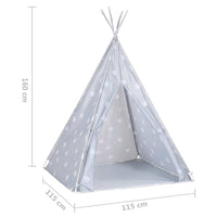 vidaXL Tenda teepee infantil c/ saco de poliéster 115x115x160 cm cinza