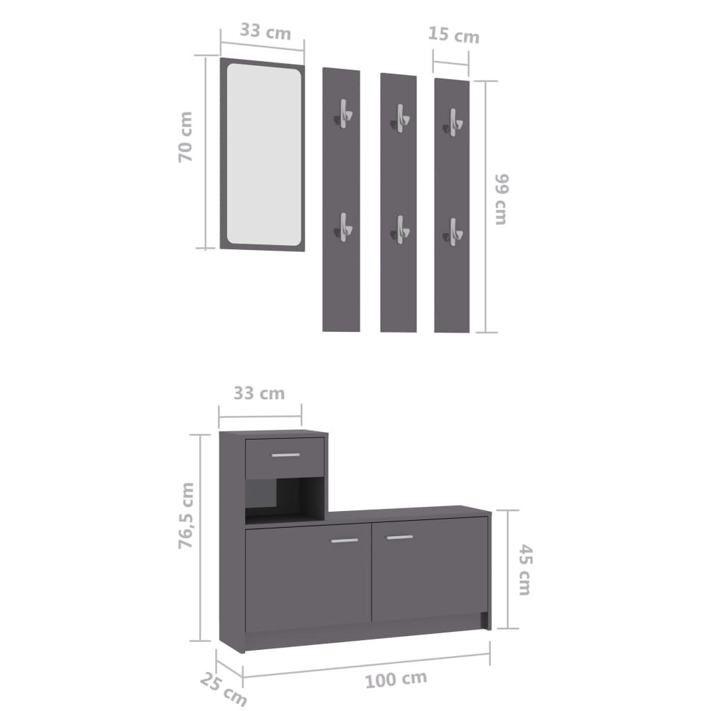 vidaXL Unidade corredor 100x25x76,5 cm contraplacado cinzento cimento