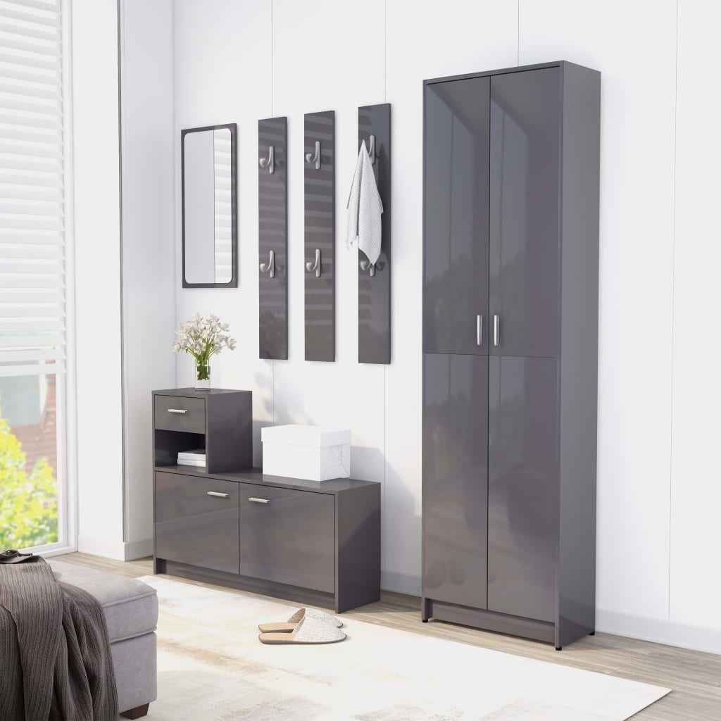 vidaXL Unidade corredor 100x25x76,5cm contraplacado cinzento brilhante