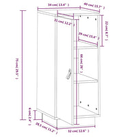 vidaXL Aparador 34x40x75 cm madeira de pinho maciça cinza