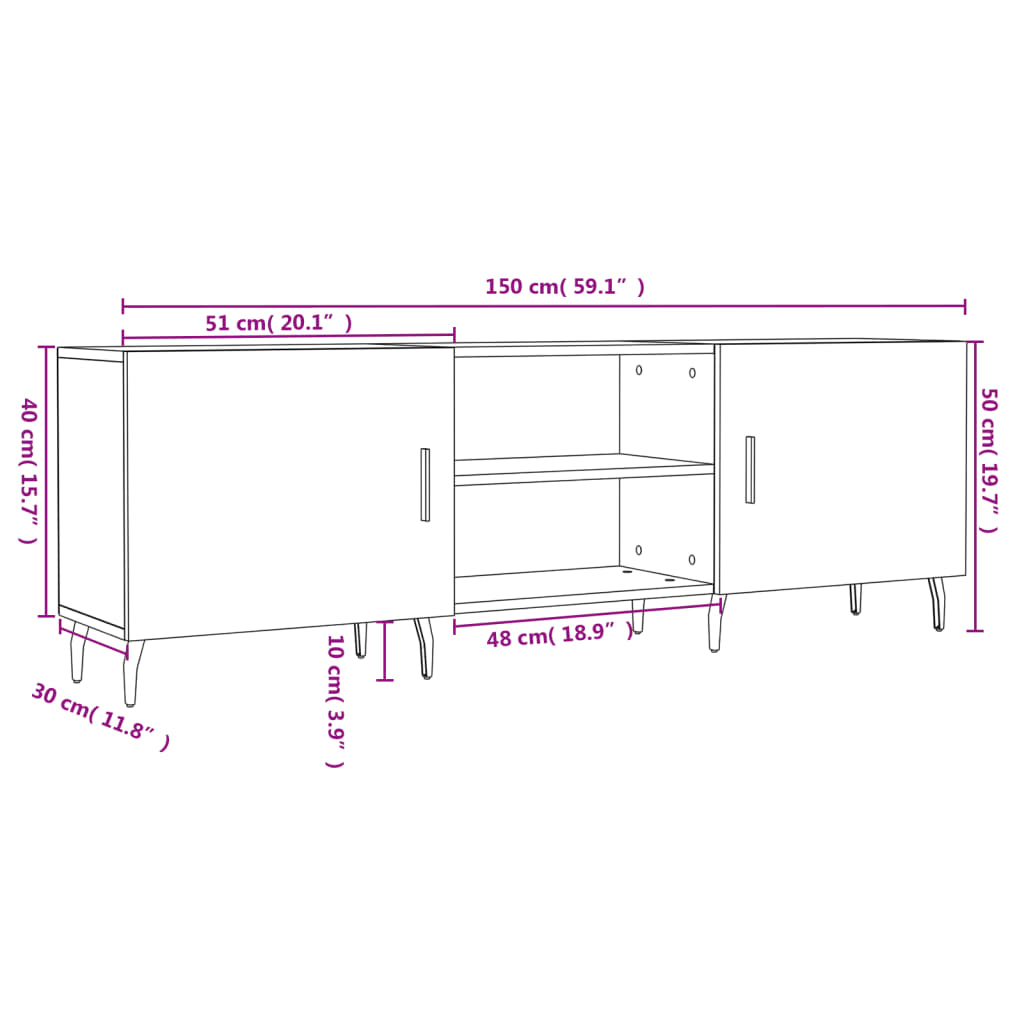 vidaXL Móvel para TV 150x30x50 cm derivados de madeira branco