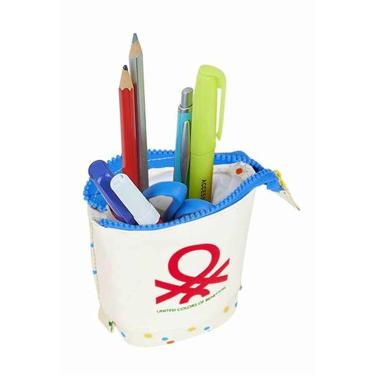 Estojo Benetton Topitos Branco Natural 19 x 6 cm