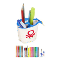 Estojo Escolar com Acessórios Benetton Topitos Branco (8 x 19 x 6 cm) (32 Peças)