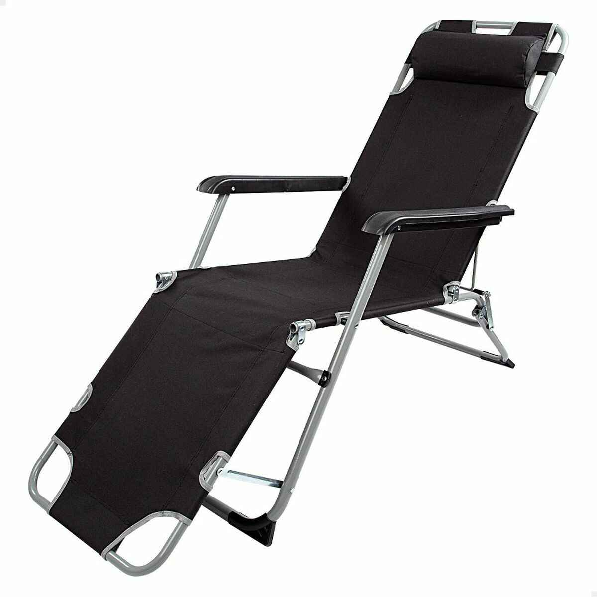 Espreguiçadeira reclinável Aktive Poliéster 600D Aço Preto 177 x 47 x 34 cm
