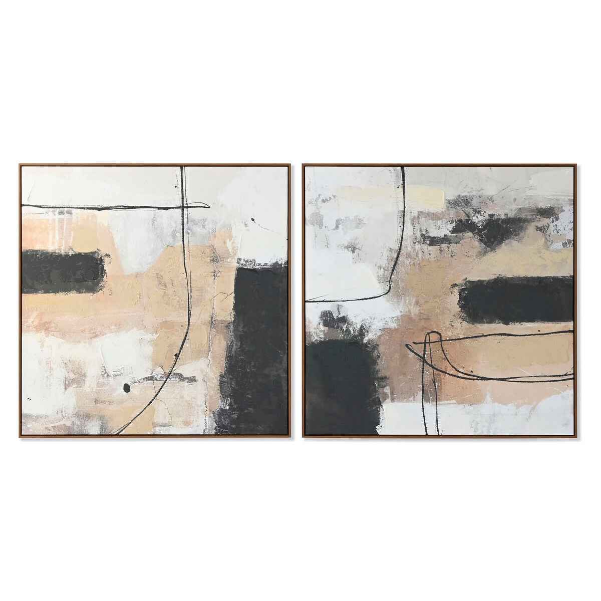 Pintura Home ESPRIT Preto Dourado Abstrato Urbana 100 x 4 x 100 cm (2 Unidades)