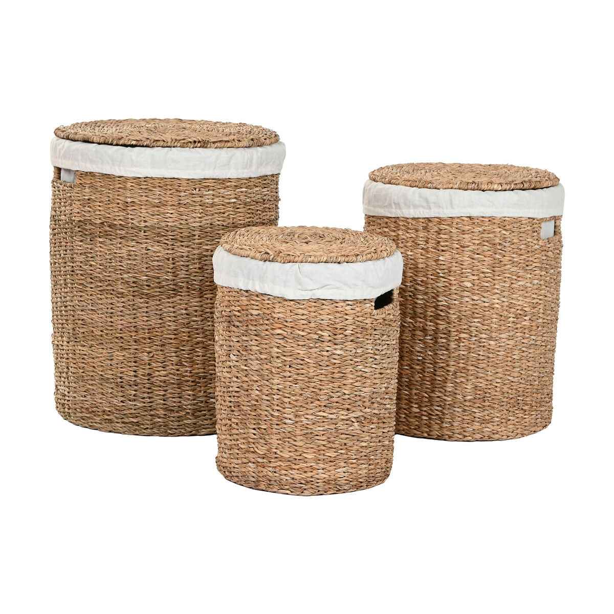 Conjunto de Cestas Home ESPRIT Branco Natural Zostera marina Tropical (3 Peças)