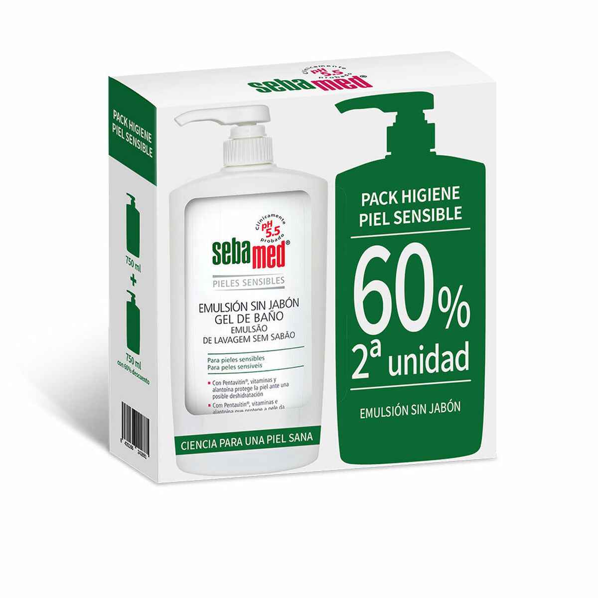 Gel de Duche Sem Sabão Sebamed Emulsión Sin Jabón 750 ml Pele sensível 2 Unidades