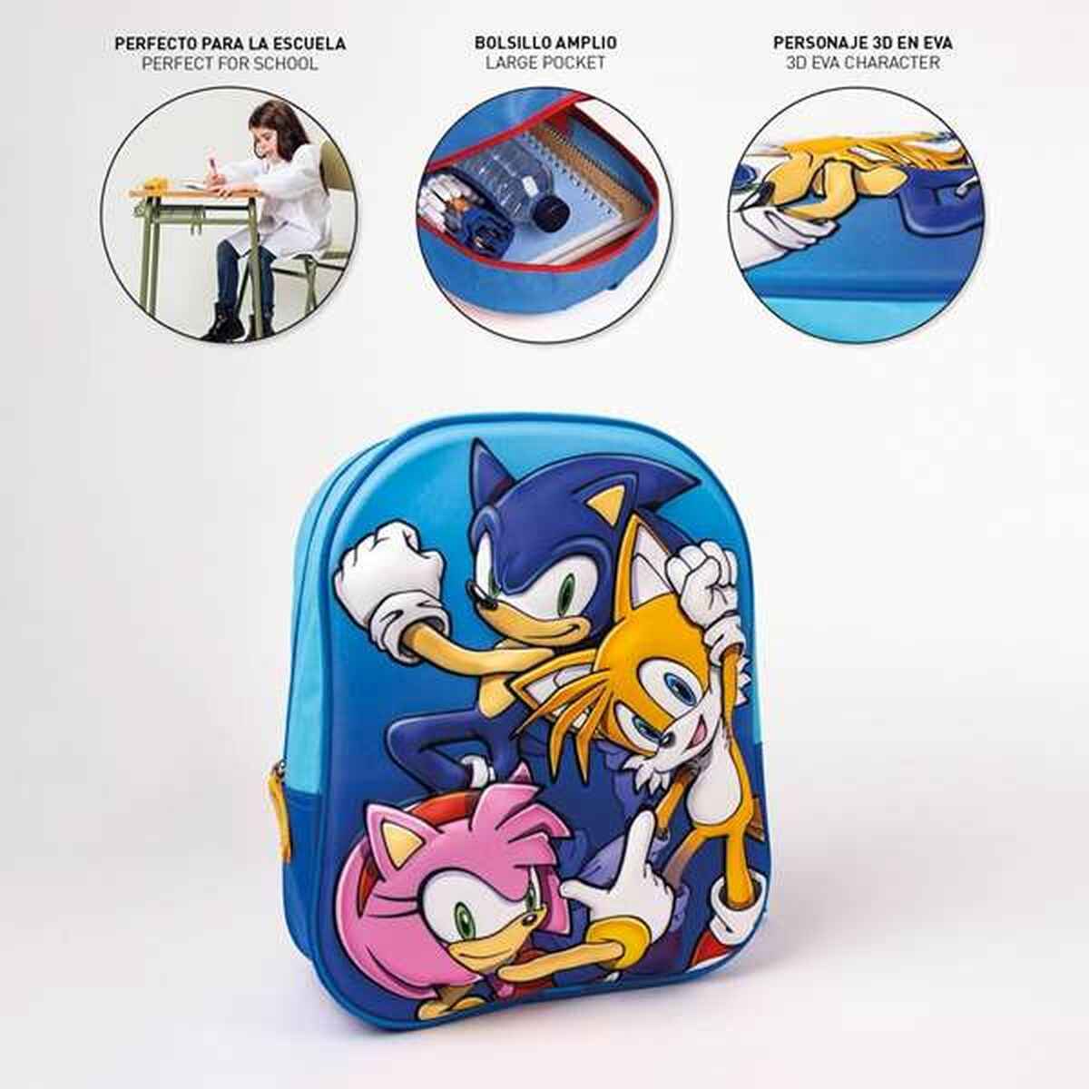 Mochila Escolar 3D Sonic 25 x 31 x 9 cm