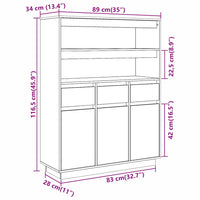 vidaXL Aparador alto 89x34x116,5 cm madeira de pinho maciça branco