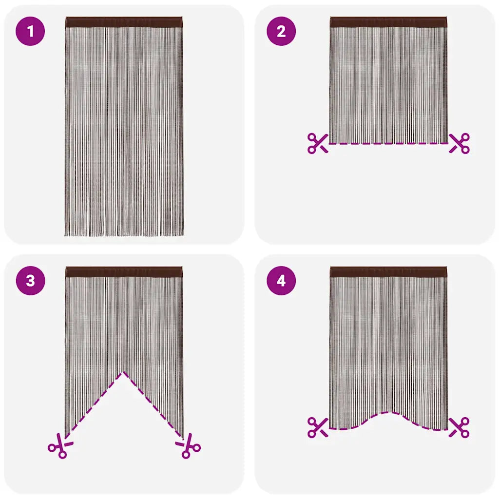 Cortinas de fios 2 pcs 100x250 cm castanho