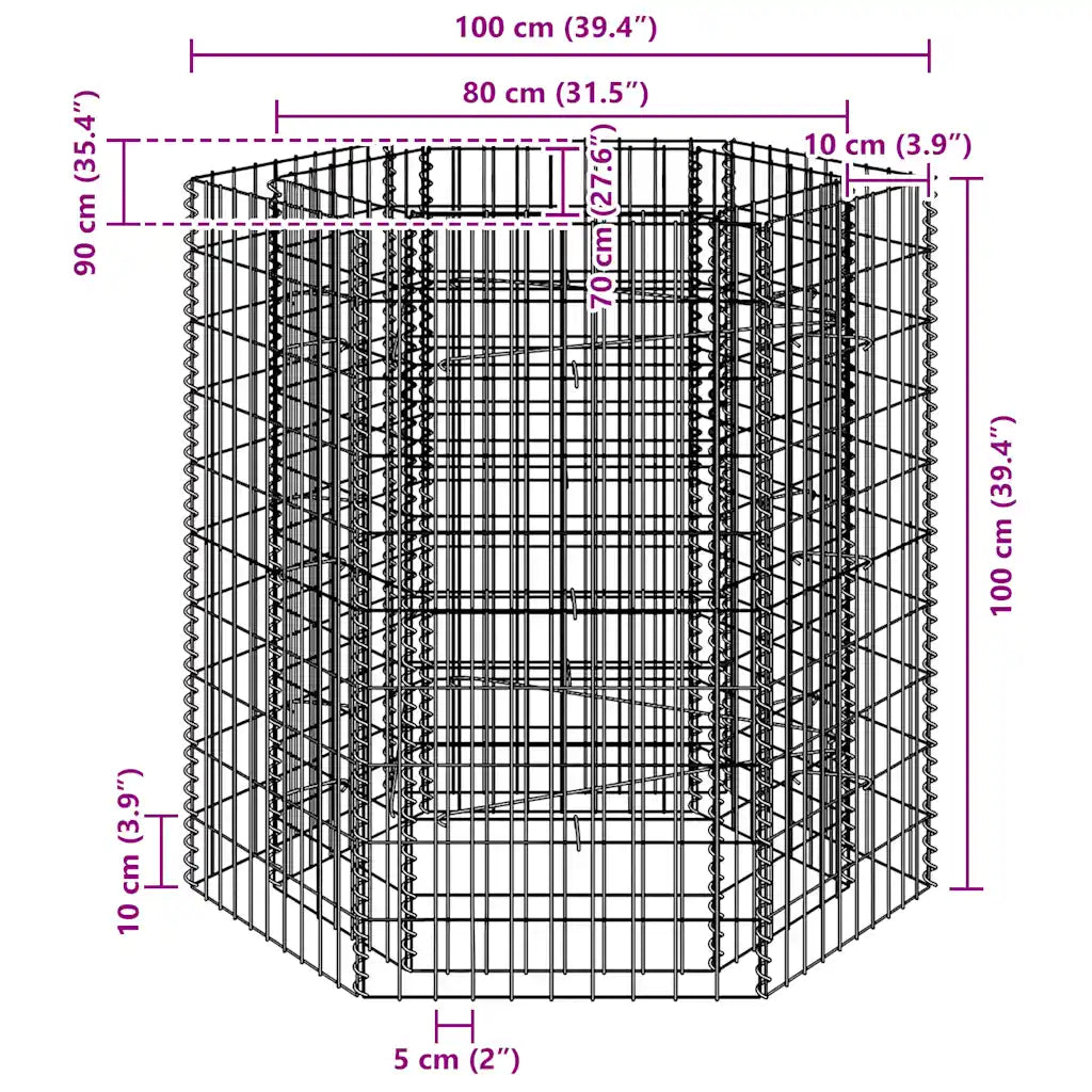 Canteiro elevado/cesto gabião hexagonal 100x90x100 cm